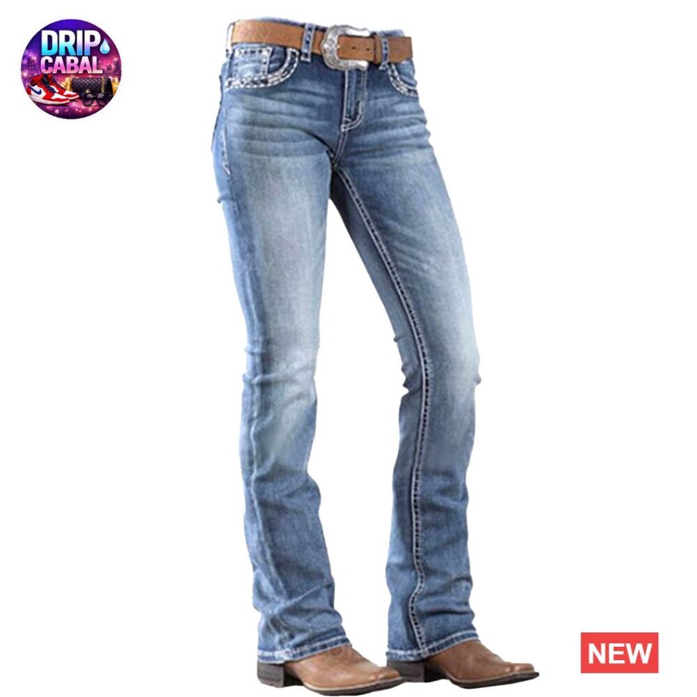 Bootcut Jeans Mid Rise Straight Leg Stretchy Denim Pants 90s Retro Trendy